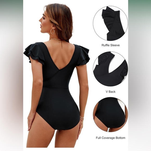 🆕 Tummy Control Slimming One Piece Bathing Suit Ruffle Wrap V Neck Swimwear - Picture 2 of 3